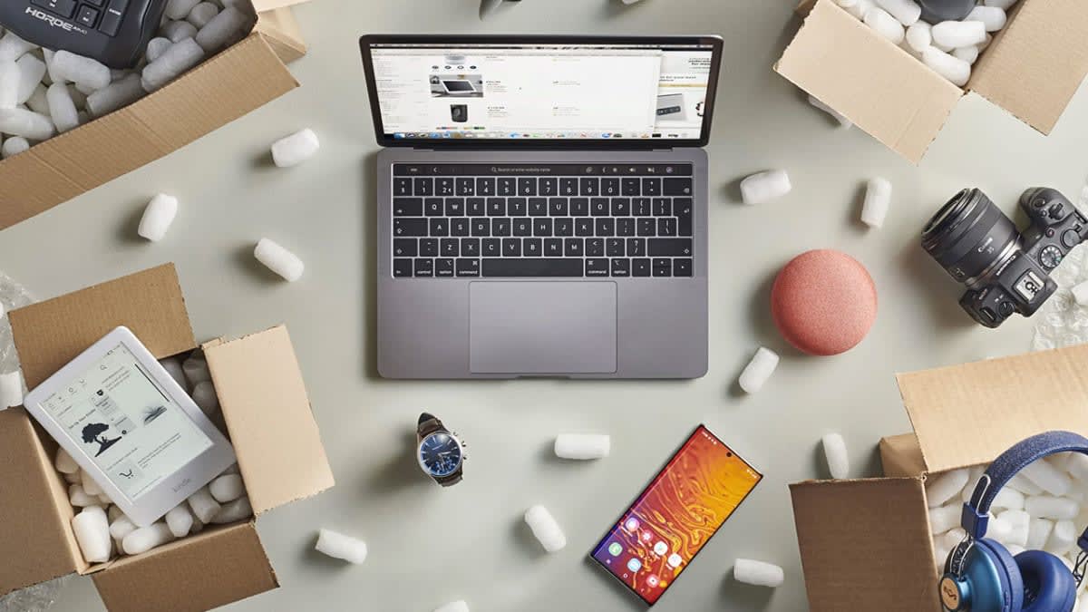 A top down shot of consumer technology products